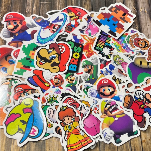 5for$10 Video Game Mario Cartoon Kid Friendly 50 Stickers Pack Classroom NWOT - Picture 1 of 4